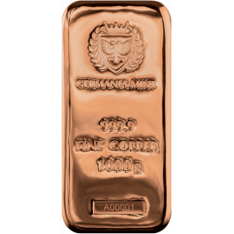 Sztabka miedzi Copper bar Cu 999.9 Germania Mint 1000g Cast bar